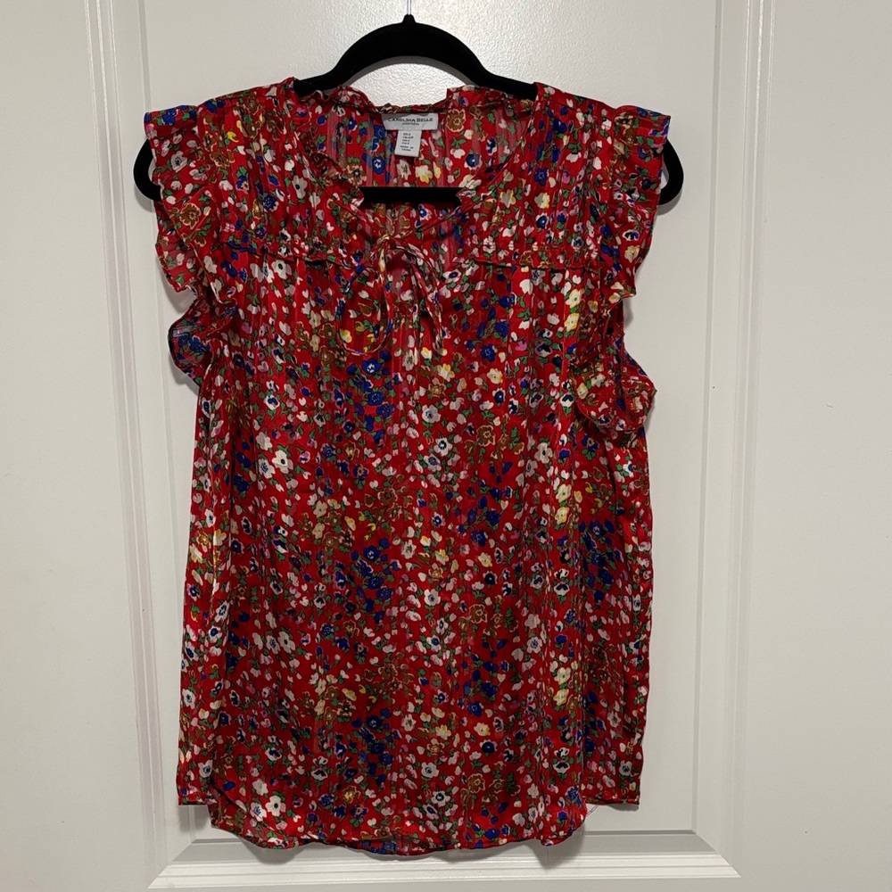 Carolina Belle Red Floral Ruffle Camisole